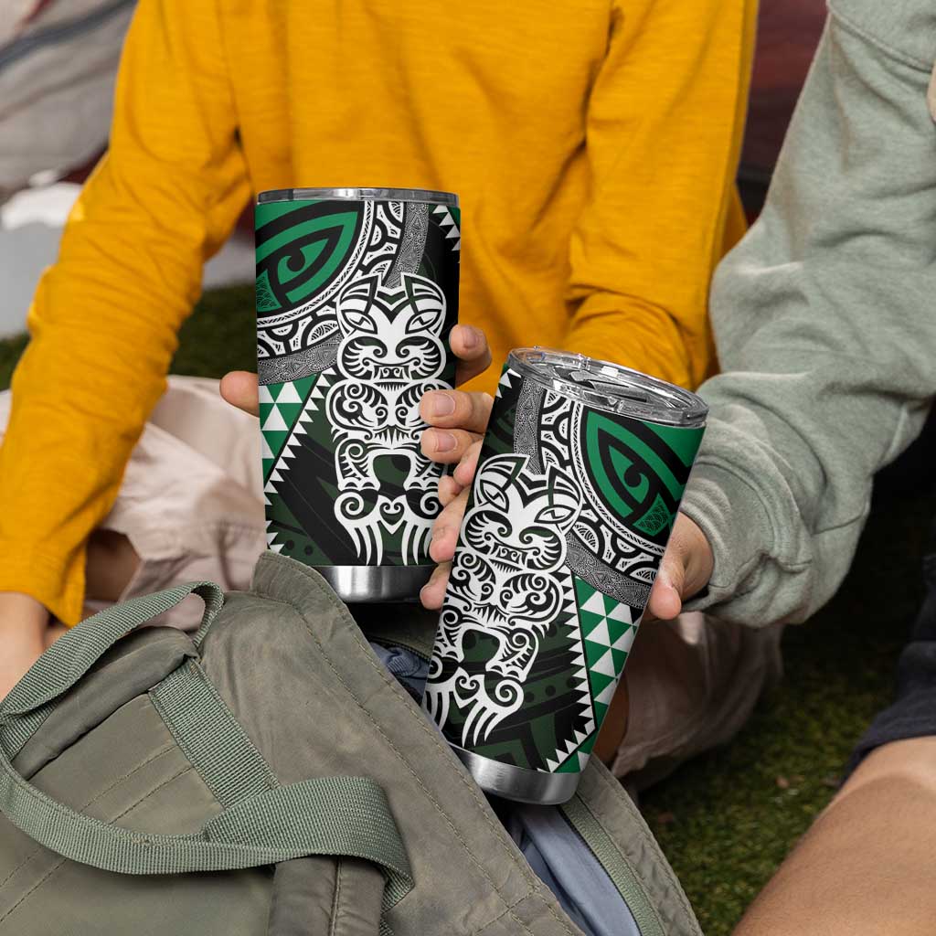 Green Aotearoa Niho Taniwha Tumbler Cup Maori Mythology Tooth - Taniko Motifs LT14 - Polynesian Pride