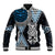 Blue Aotearoa Niho Taniwha Baseball Jacket Maori Mythology Tooth - Taniko Motifs