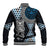 Blue Aotearoa Niho Taniwha Baseball Jacket Maori Mythology Tooth - Taniko Motifs