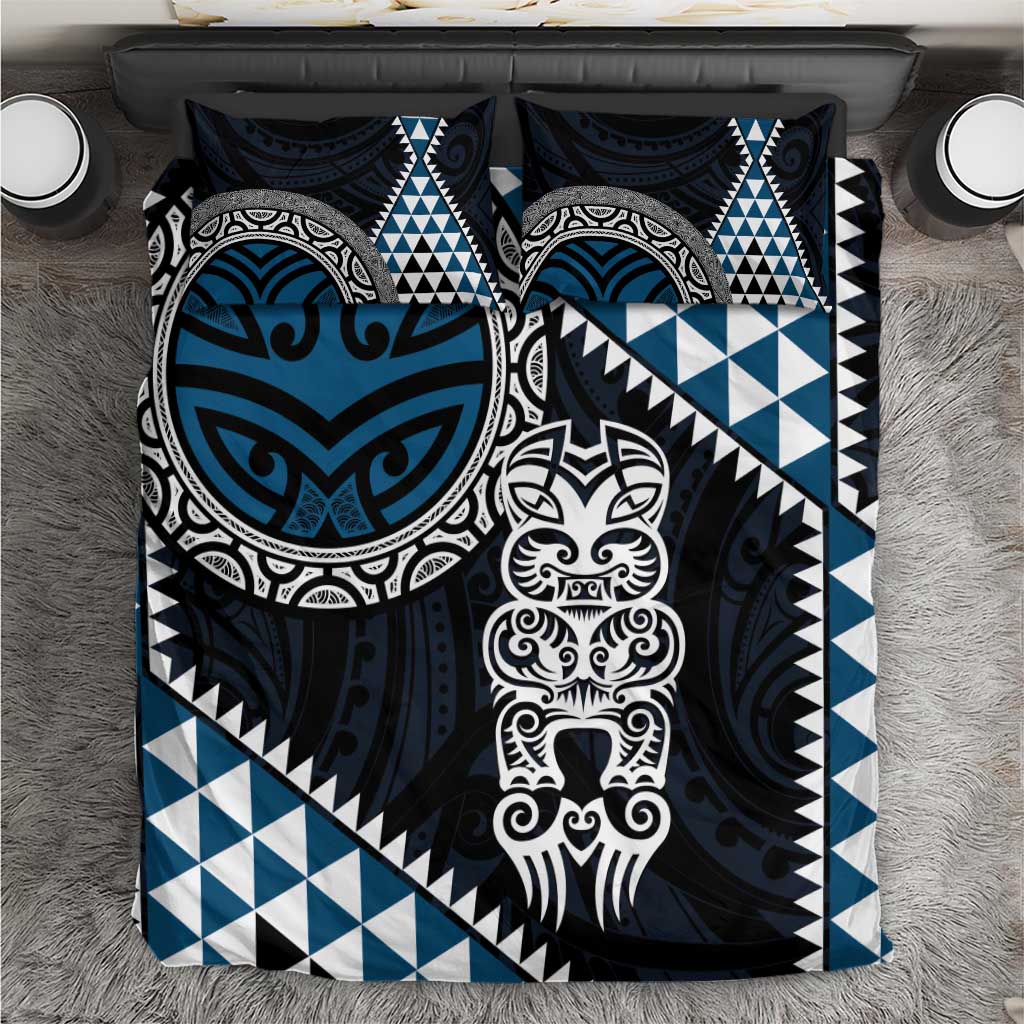 Blue Aotearoa Niho Taniwha Bedding Set Maori Mythology Tooth - Taniko Motifs LT14 Blue - Polynesian Pride