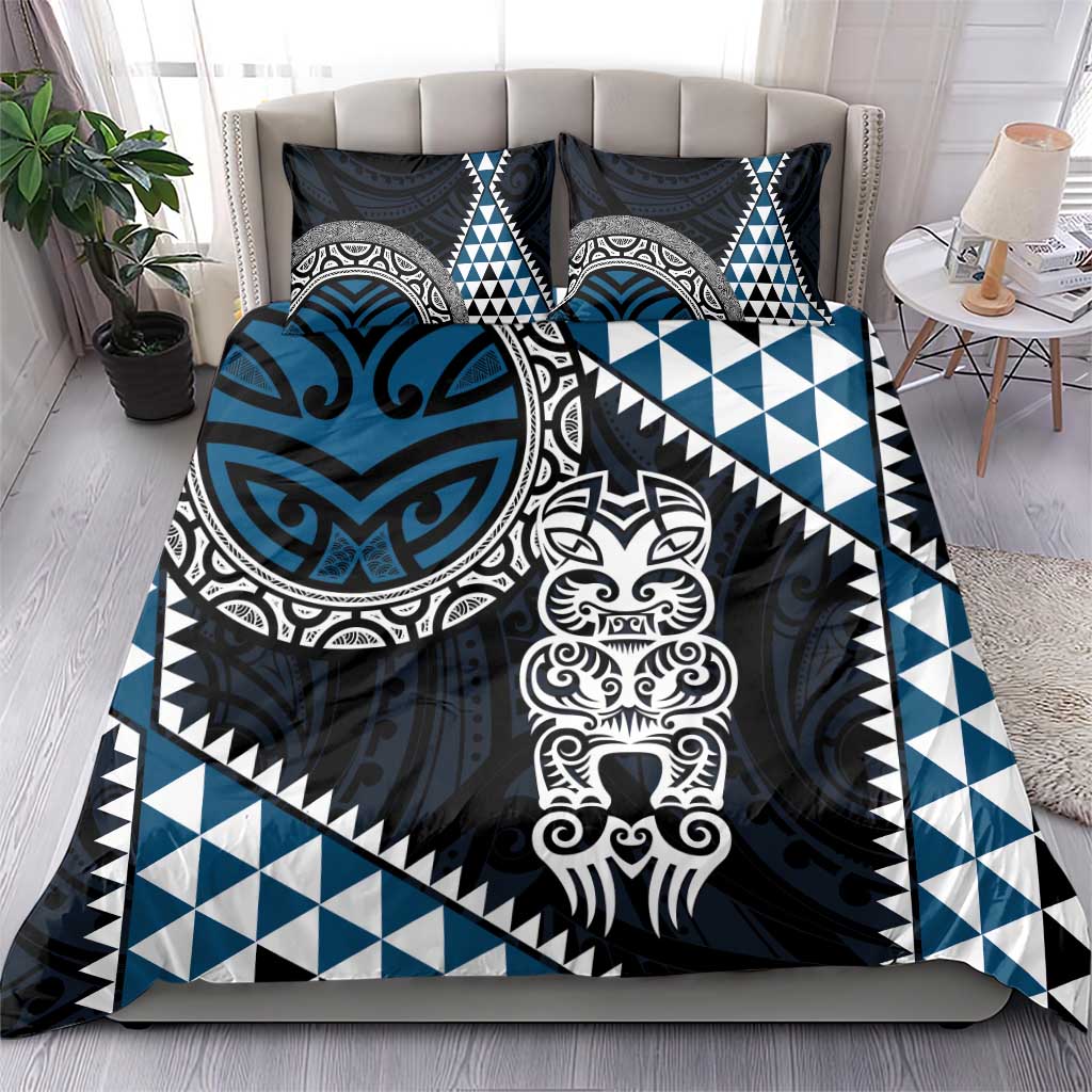 Blue Aotearoa Niho Taniwha Bedding Set Maori Mythology Tooth - Taniko Motifs LT14 - Polynesian Pride