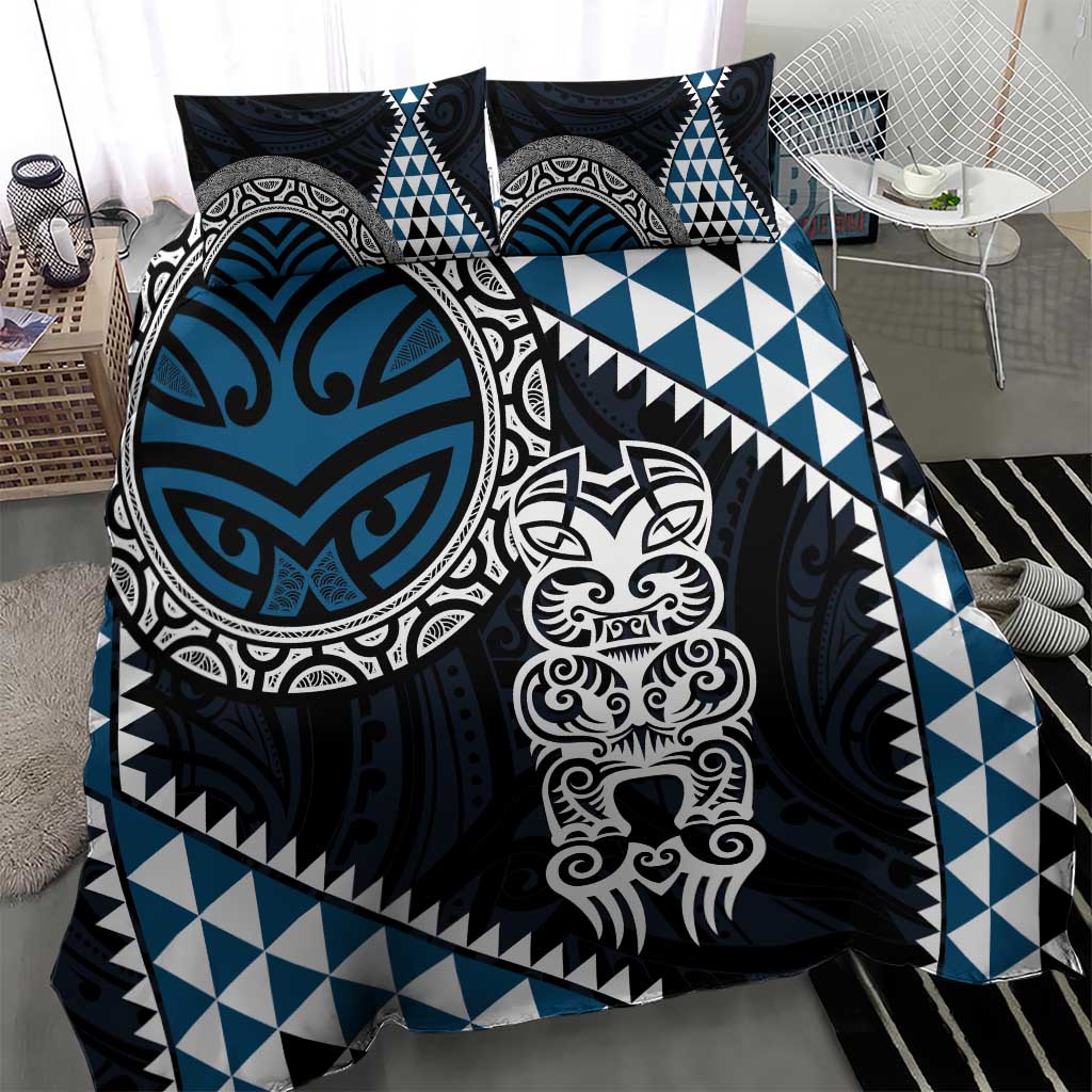Blue Aotearoa Niho Taniwha Bedding Set Maori Mythology Tooth - Taniko Motifs LT14 - Polynesian Pride
