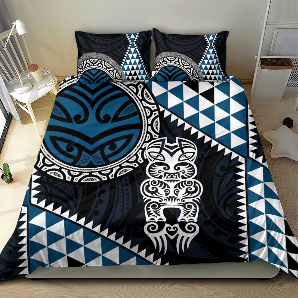 Blue Aotearoa Niho Taniwha Bedding Set Maori Mythology Tooth - Taniko Motifs LT14 - Polynesian Pride