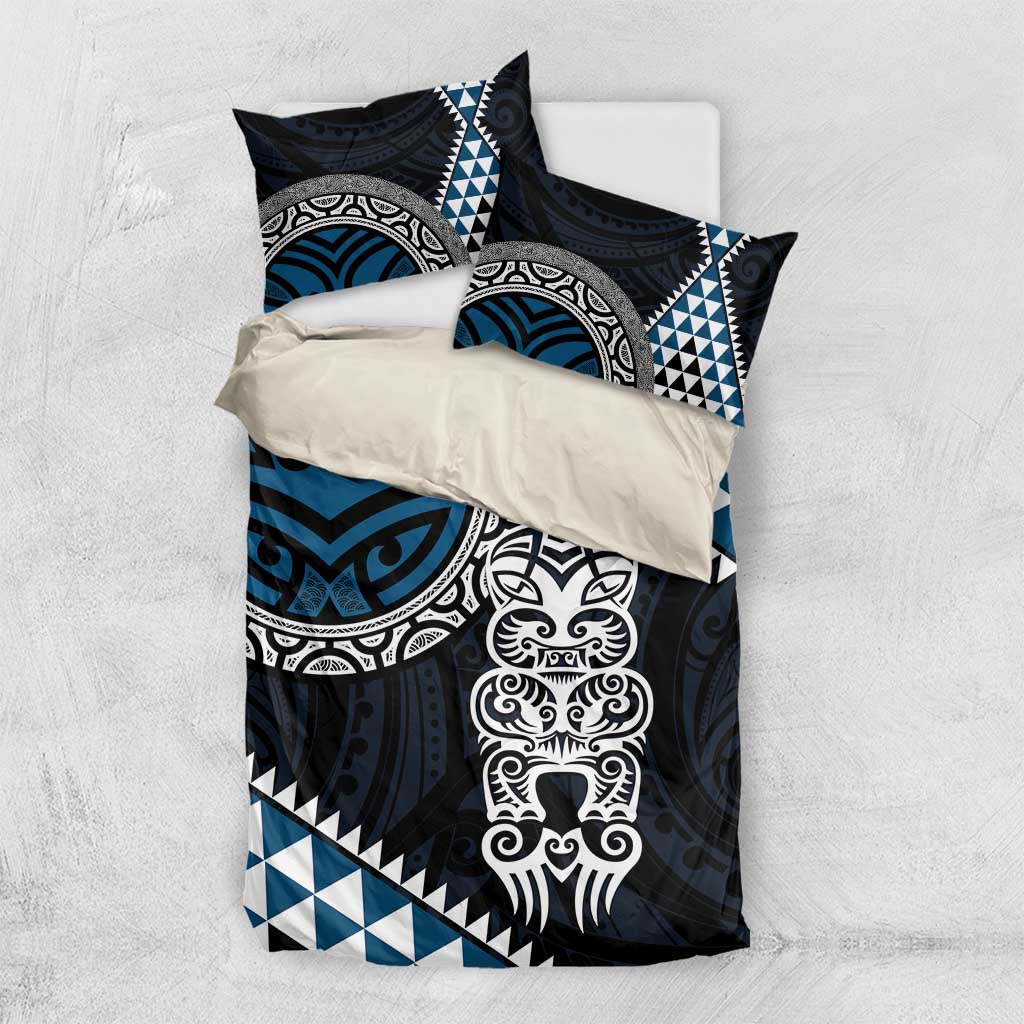 Blue Aotearoa Niho Taniwha Bedding Set Maori Mythology Tooth - Taniko Motifs LT14 US Twin 172cm x 218cm Blue - Polynesian Pride