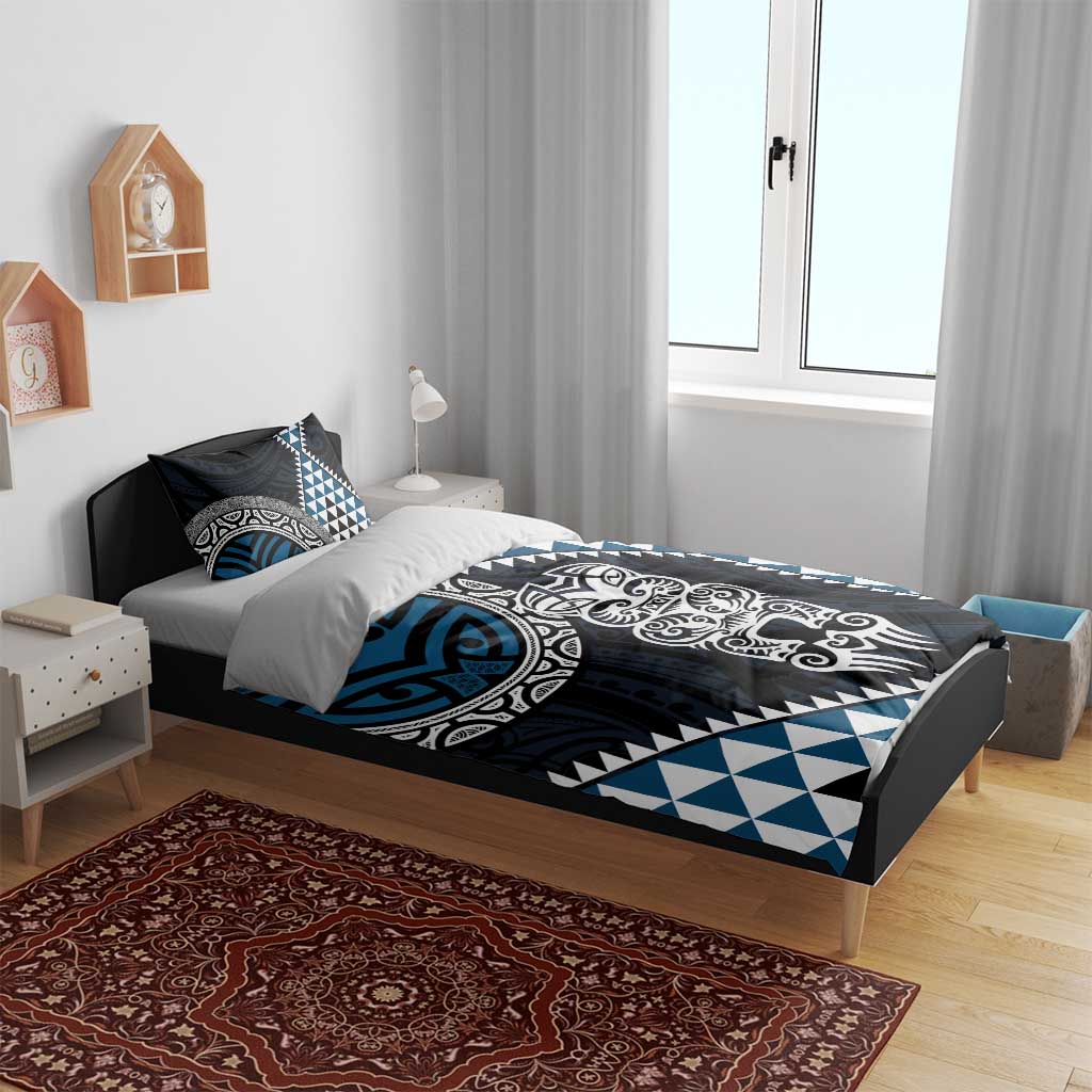 Blue Aotearoa Niho Taniwha Bedding Set Maori Mythology Tooth - Taniko Motifs LT14 - Polynesian Pride