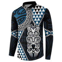Blue Aotearoa Niho Taniwha Button Sweatshirt Maori Mythology Tooth - Taniko Motifs LT14 - Polynesian Pride