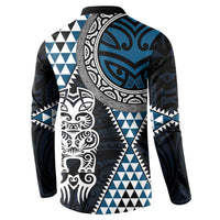 Blue Aotearoa Niho Taniwha Button Sweatshirt Maori Mythology Tooth - Taniko Motifs LT14 - Polynesian Pride