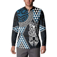 Blue Aotearoa Niho Taniwha Button Sweatshirt Maori Mythology Tooth - Taniko Motifs LT14 - Polynesian Pride
