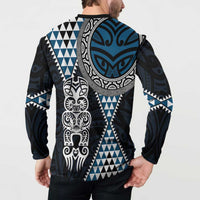 Blue Aotearoa Niho Taniwha Button Sweatshirt Maori Mythology Tooth - Taniko Motifs LT14 - Polynesian Pride