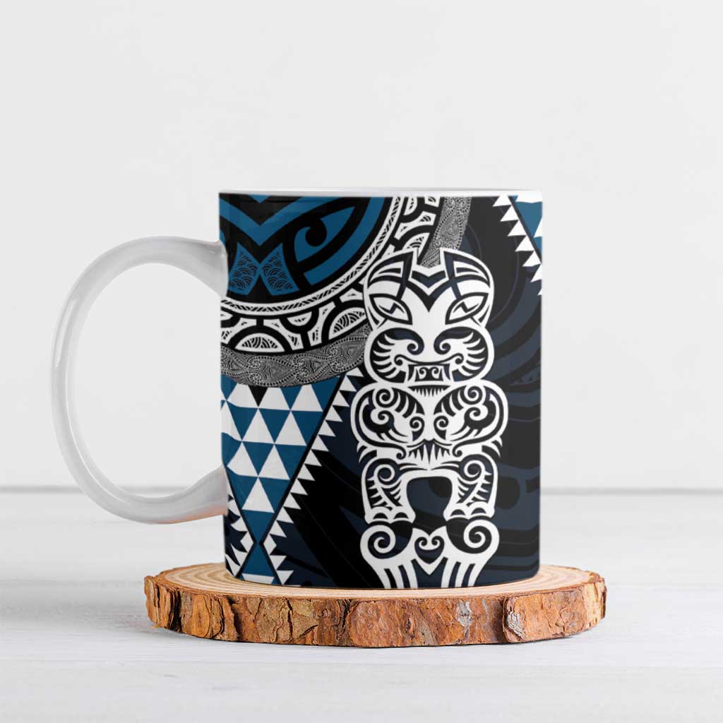 Blue Aotearoa Niho Taniwha Ceramic Mug Maori Mythology Tooth - Taniko Motifs LT14 Blue - Polynesian Pride