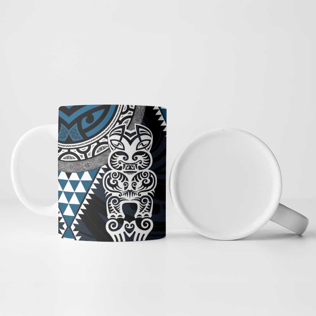 Blue Aotearoa Niho Taniwha Ceramic Mug Maori Mythology Tooth - Taniko Motifs LT14 - Polynesian Pride