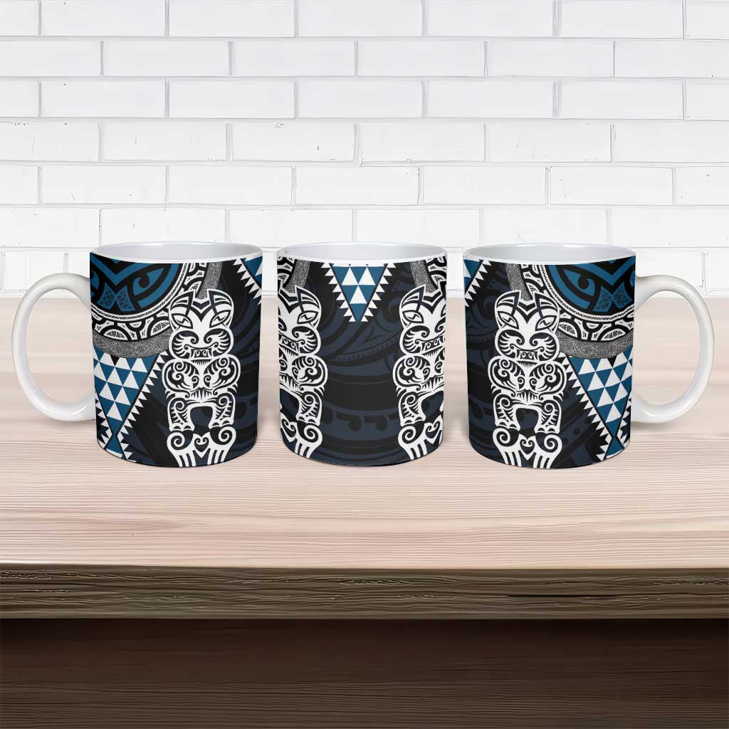 Blue Aotearoa Niho Taniwha Ceramic Mug Maori Mythology Tooth - Taniko Motifs LT14 - Polynesian Pride
