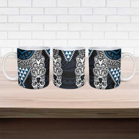 Blue Aotearoa Niho Taniwha Ceramic Mug Maori Mythology Tooth - Taniko Motifs LT14 - Polynesian Pride
