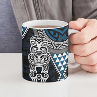 Blue Aotearoa Niho Taniwha Ceramic Mug Maori Mythology Tooth - Taniko Motifs LT14 - Polynesian Pride
