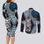 Blue Aotearoa Niho Taniwha Couples Matching Long Sleeve Bodycon Dress and Long Sleeve Button Shirt Maori Mythology Tooth - Taniko Motifs