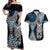 Blue Aotearoa Niho Taniwha Couples Matching Off Shoulder Maxi Dress and Hawaiian Shirt Maori Mythology Tooth - Taniko Motifs