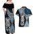 Blue Aotearoa Niho Taniwha Couples Matching Off Shoulder Maxi Dress and Hawaiian Shirt Maori Mythology Tooth - Taniko Motifs