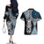 Blue Aotearoa Niho Taniwha Couples Matching Off The Shoulder Long Sleeve Dress and Hawaiian Shirt Maori Mythology Tooth - Taniko Motifs