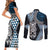 Blue Aotearoa Niho Taniwha Couples Matching Short Sleeve Bodycon Dress and Long Sleeve Button Shirt Maori Mythology Tooth - Taniko Motifs