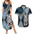 Blue Aotearoa Niho Taniwha Couples Matching Summer Maxi Dress and Hawaiian Shirt Maori Mythology Tooth - Taniko Motifs