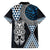 Blue Aotearoa Niho Taniwha Family Matching Off The Shoulder Long Sleeve Dress and Hawaiian Shirt Maori Mythology Tooth - Taniko Motifs