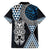 Blue Aotearoa Niho Taniwha Family Matching Off Shoulder Short Dress and Hawaiian Shirt Maori Mythology Tooth - Taniko Motifs