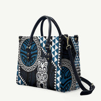 Blue Aotearoa Niho Taniwha Leather Bag Maori Mythology Tooth - Taniko Motifs LT14 Blue - Polynesian Pride