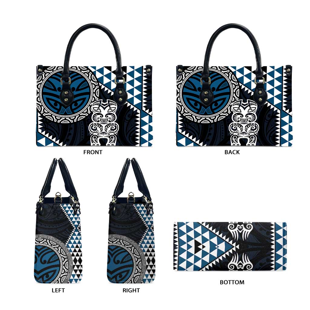 Blue Aotearoa Niho Taniwha Leather Bag Maori Mythology Tooth - Taniko Motifs LT14 - Polynesian Pride