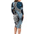 Blue Aotearoa Niho Taniwha Long Sleeve Bodycon Dress Maori Mythology Tooth - Taniko Motifs