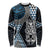 Blue Aotearoa Niho Taniwha Long Sleeve Shirt Maori Mythology Tooth - Taniko Motifs