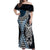 Blue Aotearoa Niho Taniwha Off Shoulder Maxi Dress Maori Mythology Tooth - Taniko Motifs