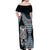 Blue Aotearoa Niho Taniwha Off Shoulder Maxi Dress Maori Mythology Tooth - Taniko Motifs