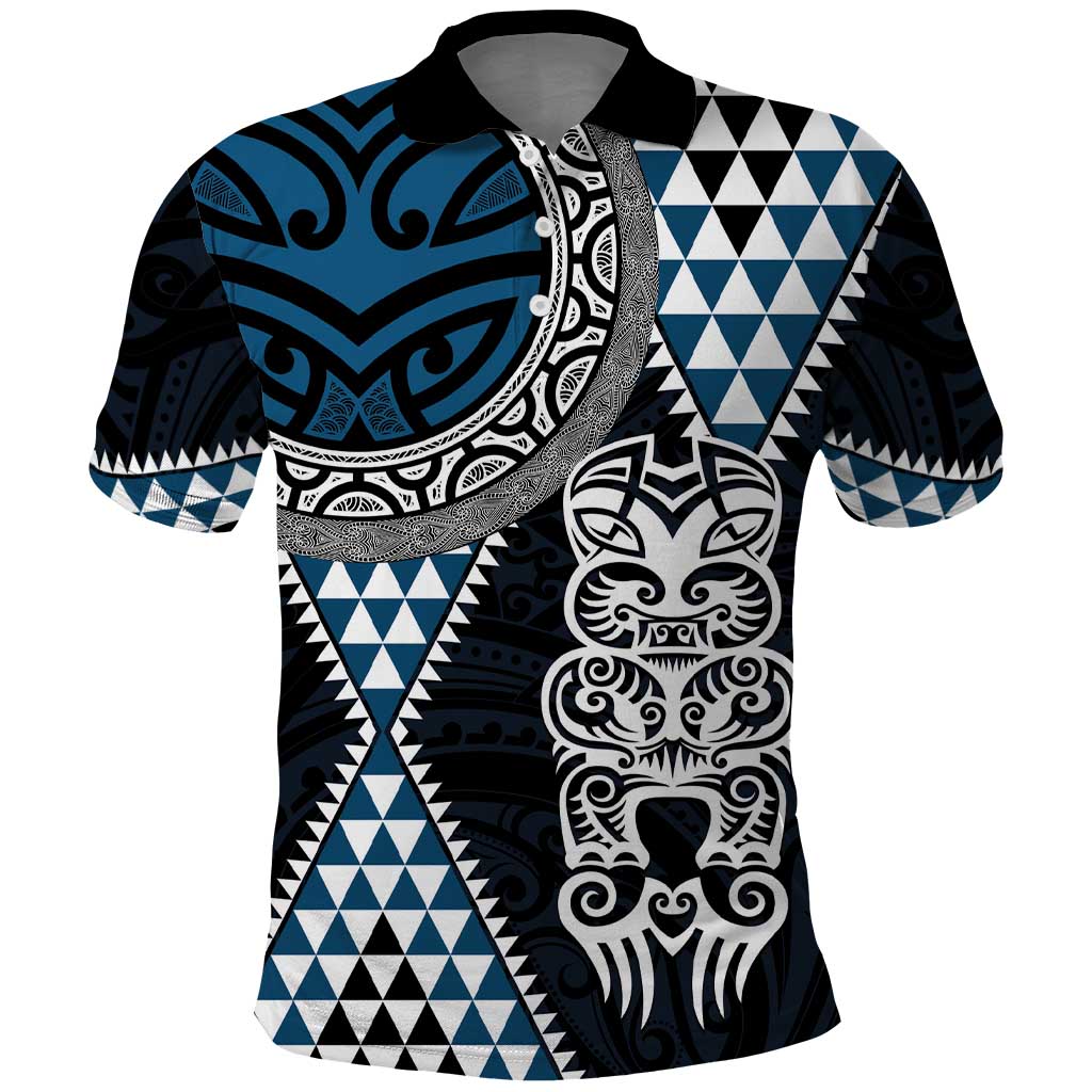 Blue Aotearoa Niho Taniwha Polo Shirt Maori Mythology Tooth - Taniko Motifs LT14 Blue - Polynesian Pride