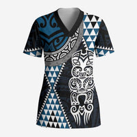 Blue Aotearoa Niho Taniwha Scrub Top Maori Mythology Tooth - Taniko Motifs LT14 Adult Blue - Polynesian Pride