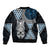 Blue Aotearoa Niho Taniwha Sleeve Zip Bomber Jacket Maori Mythology Tooth - Taniko Motifs