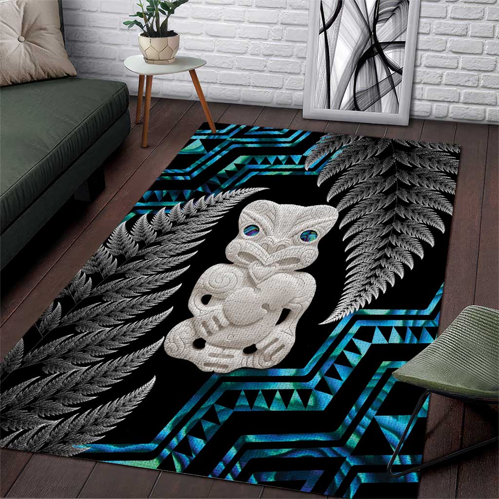 Aotearoa Taniko Paua Shell With Hei Tiki Area Rug LT14 Black - Polynesian Pride