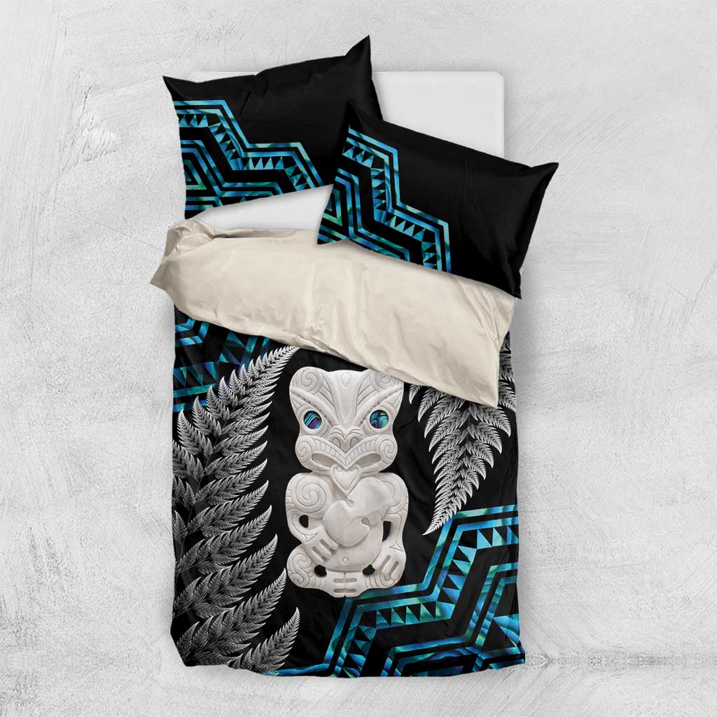 Aotearoa Taniko Paua Shell With Hei Tiki Bedding Set LT14 US Twin 172cm x 218cm Black - Polynesian Pride