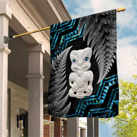 Aotearoa Taniko Paua Shell With Hei Tiki Garden Flag LT14 House Flag Black - Polynesian Pride