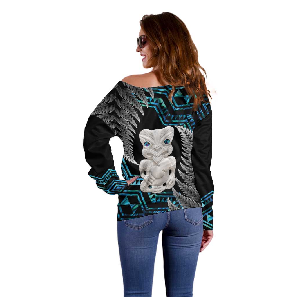 Aotearoa Taniko Paua Shell With Hei Tiki Off Shoulder Sweater LT14 - Polynesian Pride