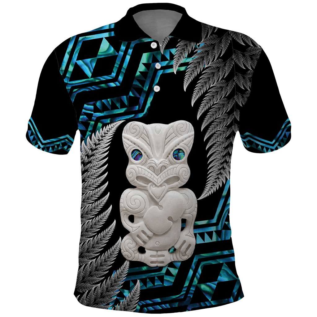 Aotearoa Taniko Paua Shell With Hei Tiki Polo Shirt LT14 Black - Polynesian Pride
