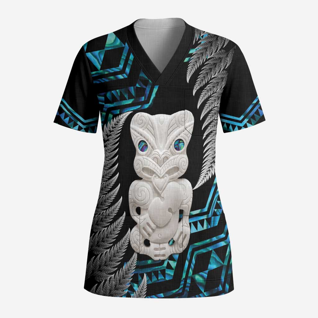 Aotearoa Taniko Paua Shell With Hei Tiki Scrub Top LT14 Adult Black - Polynesian Pride