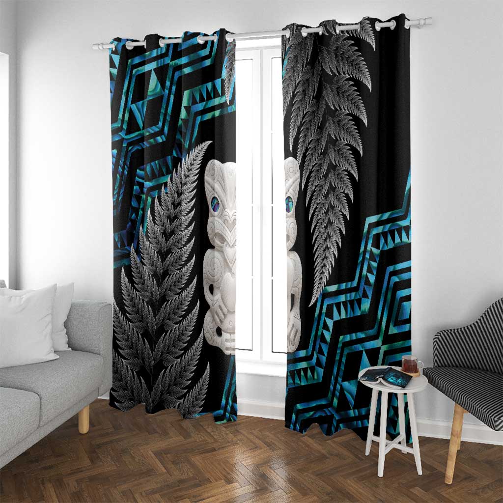Aotearoa Taniko Paua Shell With Hei Tiki Window Curtain LT14 With Grommets Black - Polynesian Pride