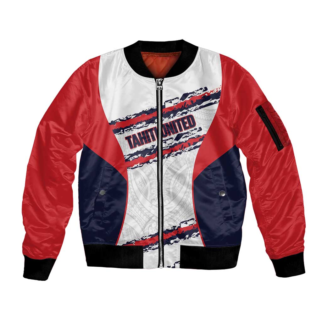 AS Venus Tahiti Football Custom Sleeve Zip Bomber Jacket Go Champions Polynesian Pattern LT14 Unisex White - Polynesian Pride