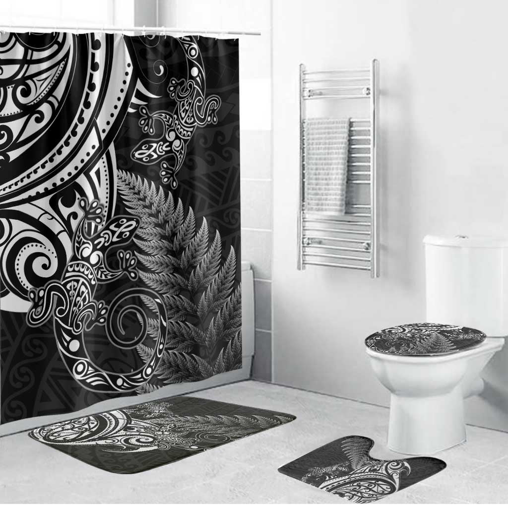 New Zealand Lizard Bathroom Set Silver Fern Aotearoa Maori LT14 Bathroom Set (4 pcs) Black - Polynesian Pride