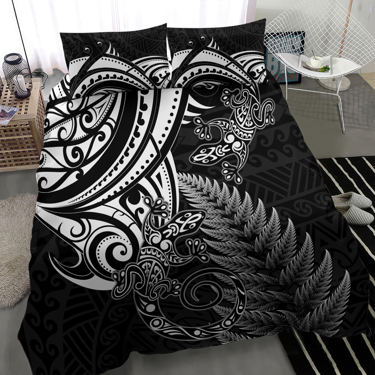 New Zealand Lizard Bedding Set Silver Fern Aotearoa Maori LT14 - Polynesian Pride