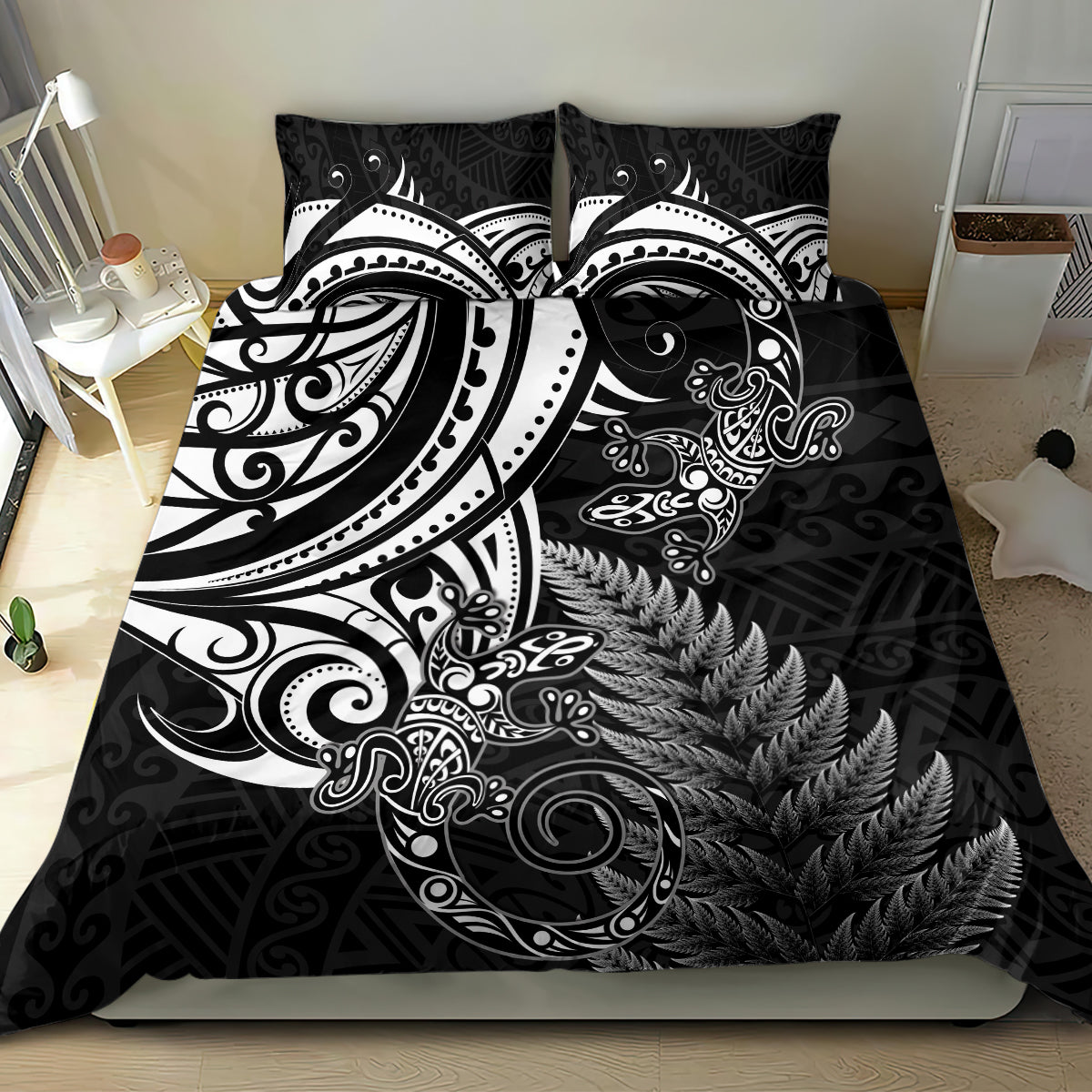 New Zealand Lizard Bedding Set Silver Fern Aotearoa Maori LT14 - Polynesian Pride