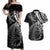 New Zealand Lizard Couples Matching Off Shoulder Maxi Dress and Hawaiian Shirt Silver Fern Aotearoa Maori LT14 Black - Polynesian Pride