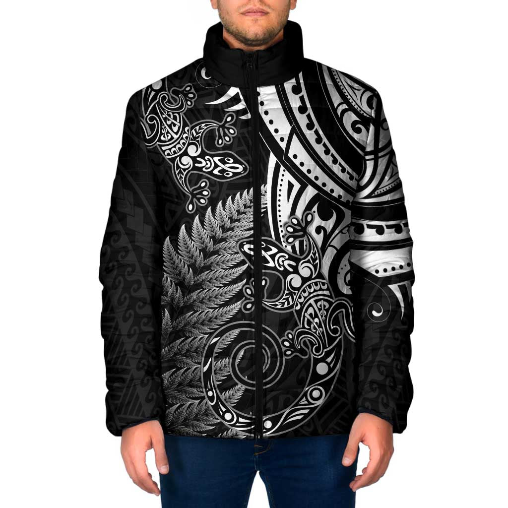 New Zealand Lizard Padded Jacket Silver Fern Aotearoa Maori LT14 Men Black - Polynesian Pride