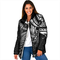 New Zealand Lizard Padded Jacket Silver Fern Aotearoa Maori LT14 Women Black - Polynesian Pride
