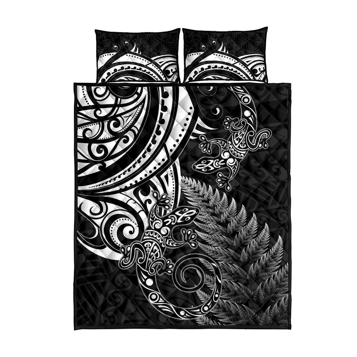 New Zealand Lizard Quilt Bed Set Silver Fern Aotearoa Maori LT14 - Polynesian Pride